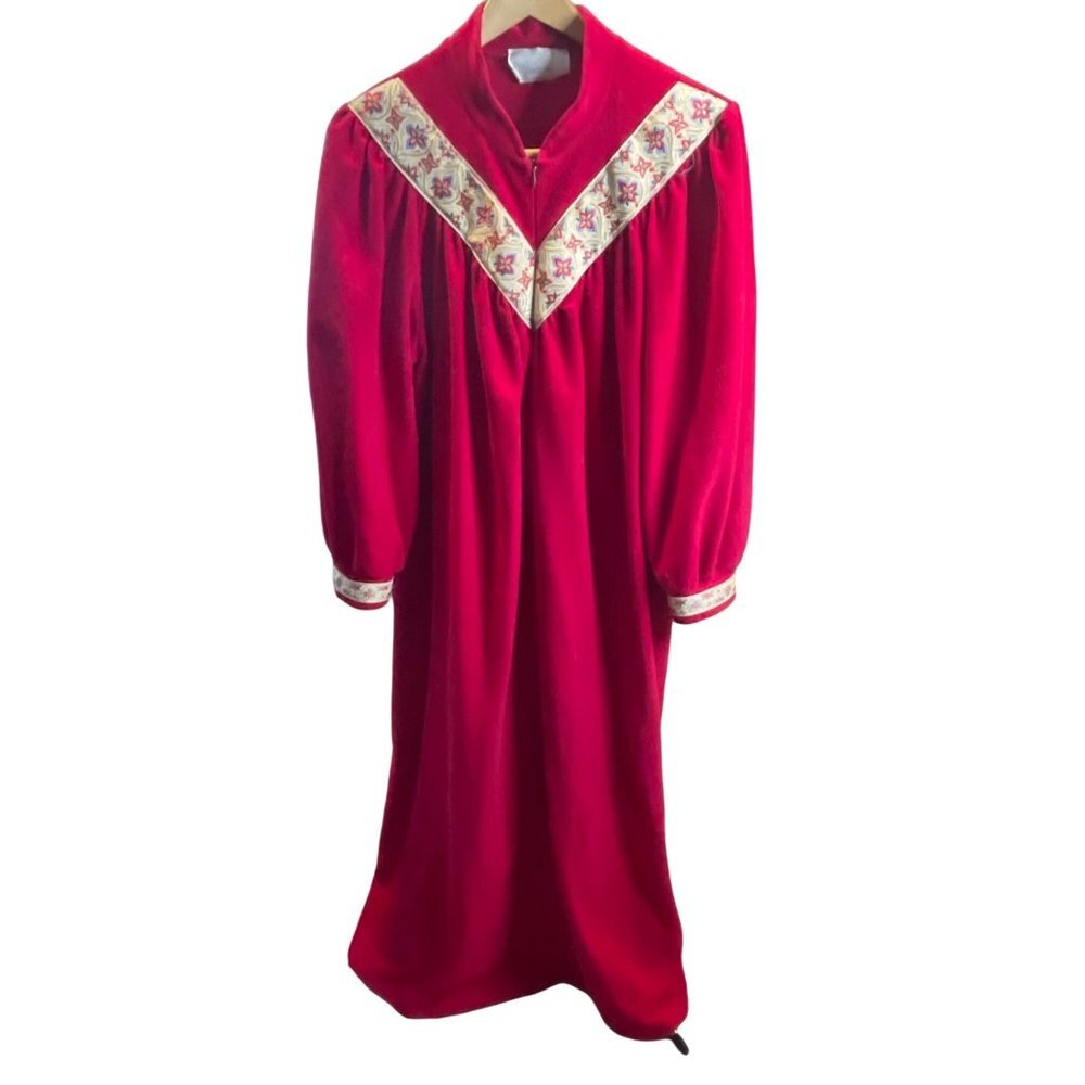 Vintage Vanity Fair Sleepwear Red Full Length Zippered Dressing Gown SZ Large